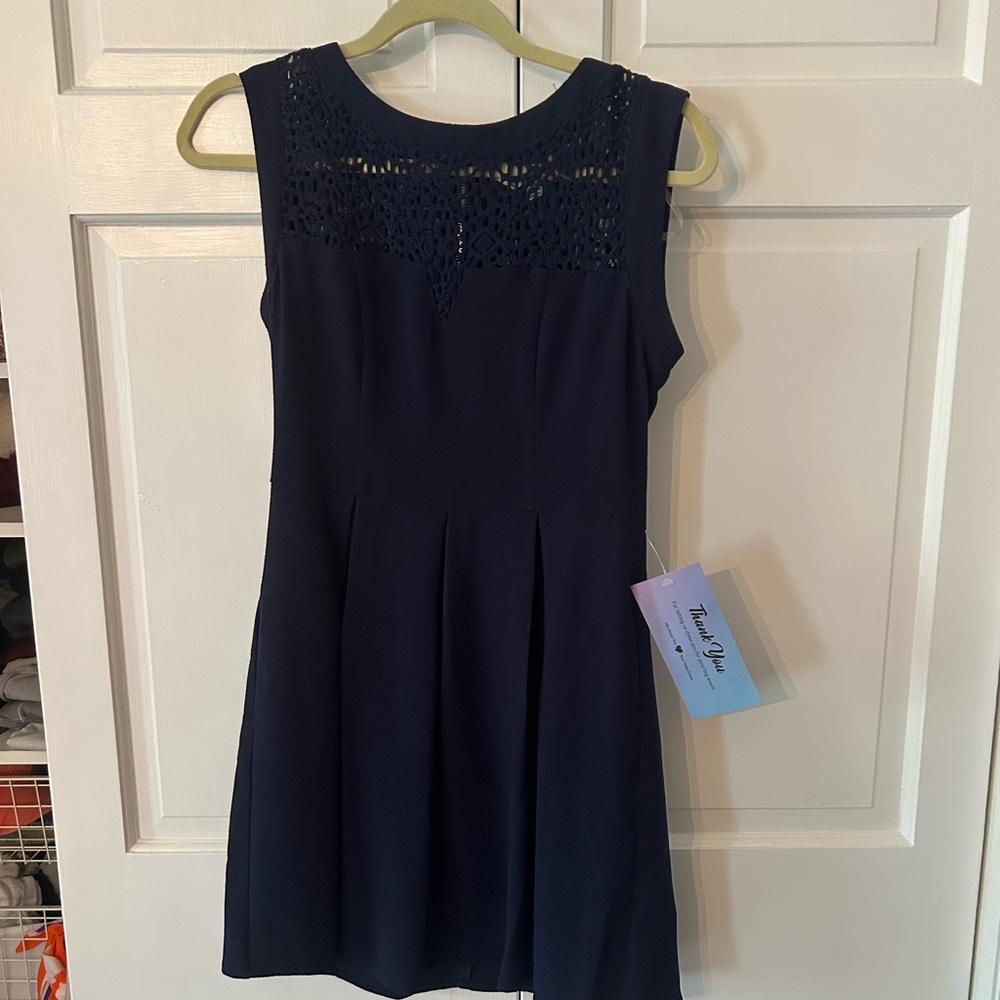 Speechless Blue Pleated Embellished A-Line Dress